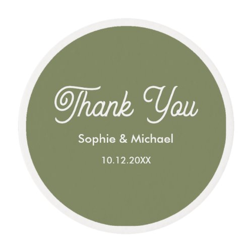 Wedding Sage Green Thank You  Edible Frosting Rounds