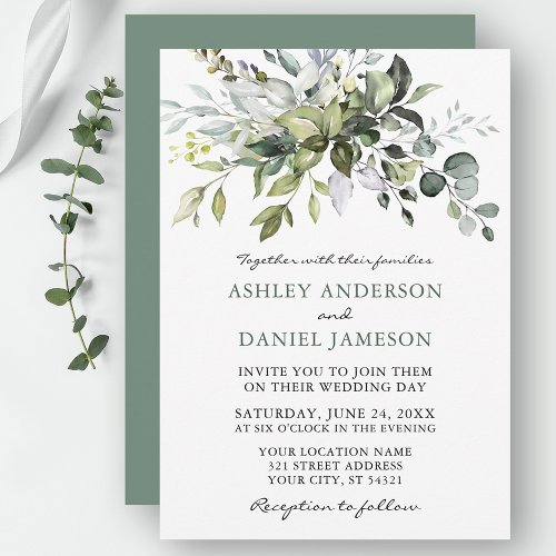 Wedding Sage Green Watercolor Botanical Greenery Invitation
