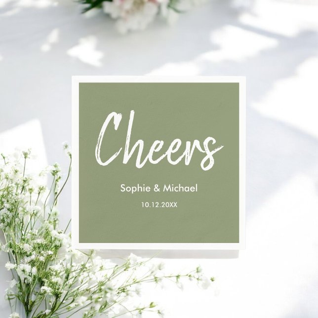 Wedding Sage Green White Cheers  Napkins (Creator Uploaded)
