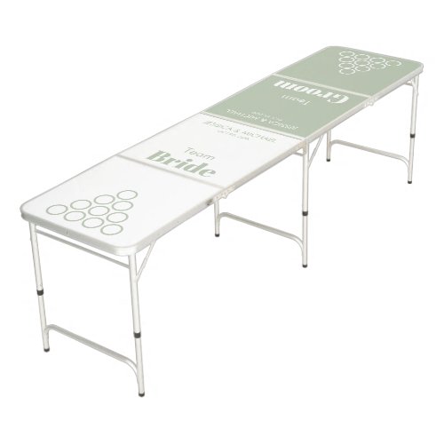 Wedding Sage Green White Simple Team Bride Groom Beer Pong Table