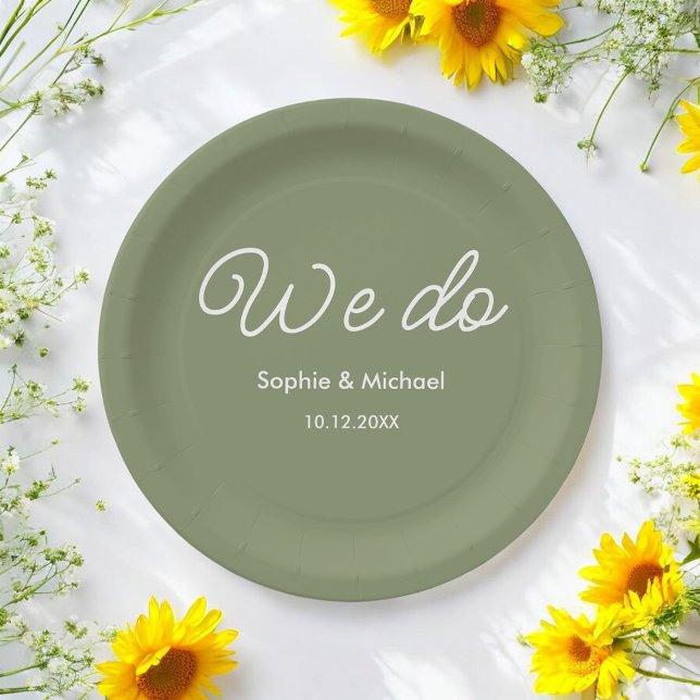 Wedding Sage Green White We Do  Paper Plates (Creator Uploaded)