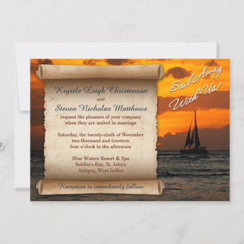 Wedding  Sail Away With Us  Sailboat  Sunset Invitation