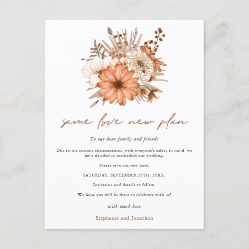 Wedding Same Love New Plan Date Autumn Florals Announcement Postcard