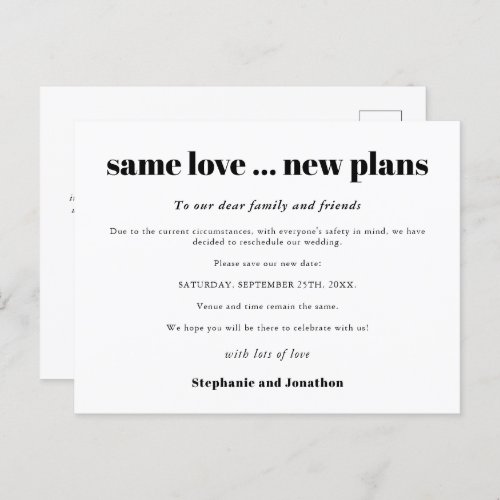 Wedding Same Love New Plans Save New Date Announcement Postcard
