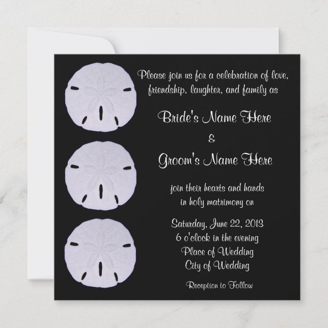 Wedding Sand Dollar Black and White Customizable Invitation (Front)