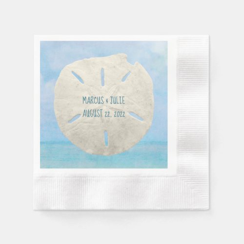 wedding sand dollar on watercolor ocean napkins