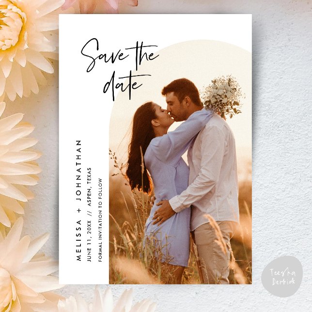 Wedding Sate The Date Modern Minimalist Arch Theme Save The Date (Wedding Sate The Date Modern Minimalist Clean signature script Theme Card PDF Black and White)