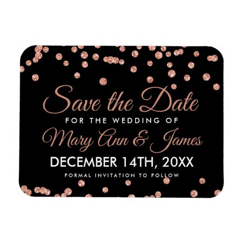 Wedding Save Date Rose Gold Glitter Confetti Black Magnet