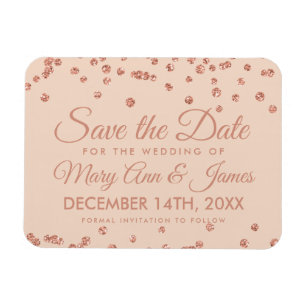 Wedding Save Date Rose Gold Glitter Confetti Blush Magnet