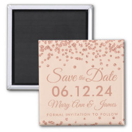 Wedding Save Date Rose Gold Glitter Confetti Blush Magnet
