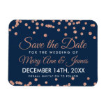 Wedding Save Date Rose Gold Glitter Confetti Navy Magnet at Zazzle