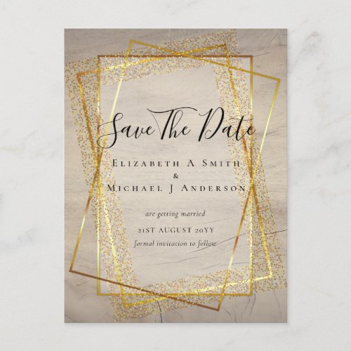 WEDDING SAVE DATES  Gold Glitter Geometric Postcard