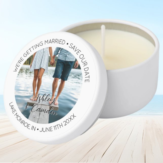 Wedding Save Our Date Lake Photo Mini Candle Favors (Creator Uploaded)