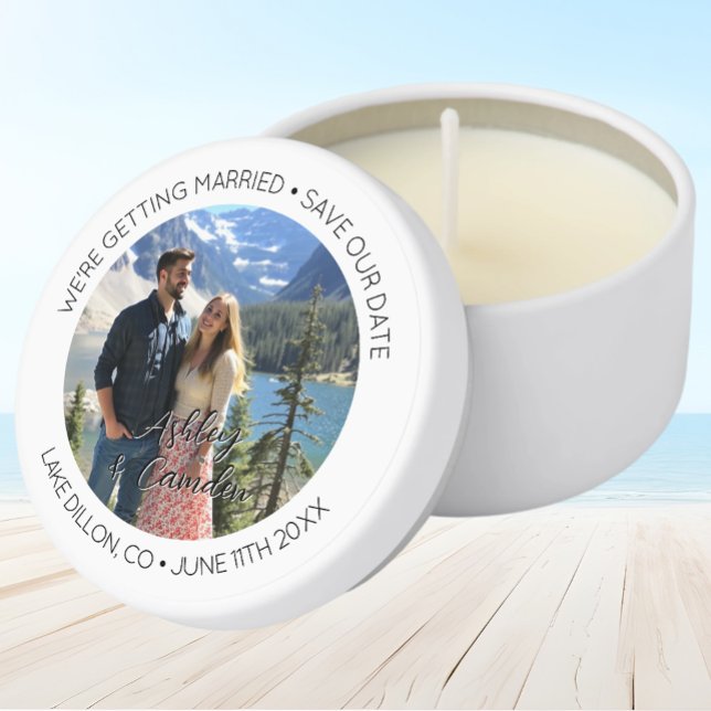 Wedding Save Our Date Lake Photo Mini Candle Favors (Creator Uploaded)