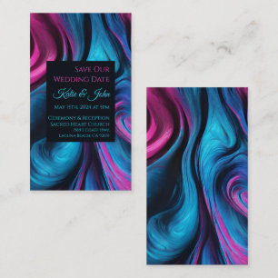 Wedding Save our Date- Modern Blue and Pink- Business Card