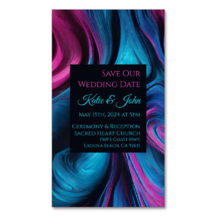 Wedding Save our Date- Modern Blue and Pink- Business Card Magnet