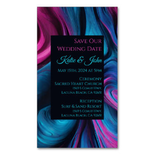 Wedding Save our Date- Modern Blue and Pink- Business Card Magnet