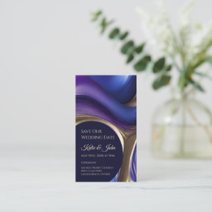 Wedding Save our Date- Modern Blue Purple Gold- Business Card