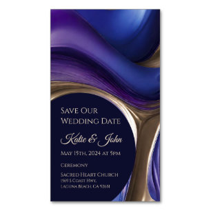 Wedding Save our Date- Modern Blue Purple Gold- Business Card Magnet