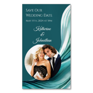 Wedding Save our Date- Modern Emerald Green- Business Card Magnet