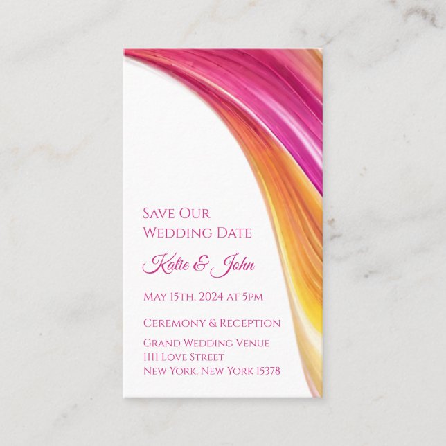 Wedding Save our Date- Modern-Pink Orange Yellow- Business Card (Front)