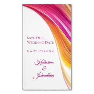 Wedding Save our Date- Modern-Pink Orange Yellow- Business Card Magnet