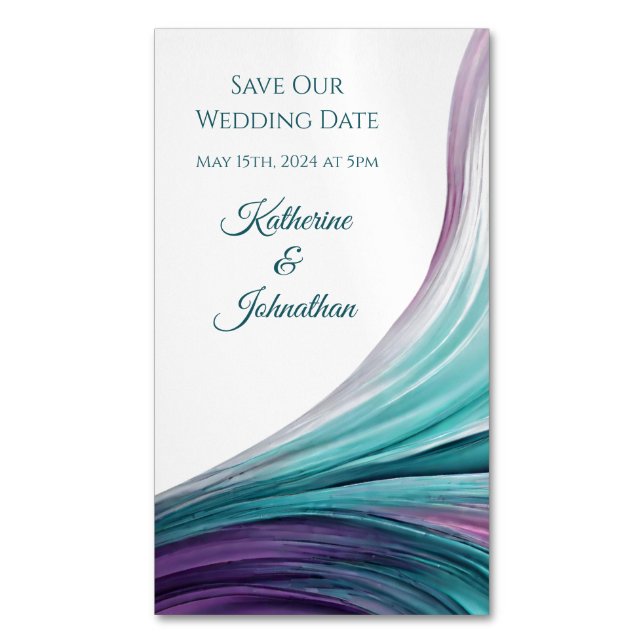 Wedding Save our Date- Modern-Purple and Teal- Business Card Magnet (Front Vertical)