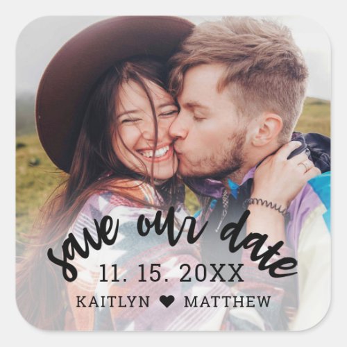 Wedding Save Our Date Photo Modern Script Monogram Square Sticker