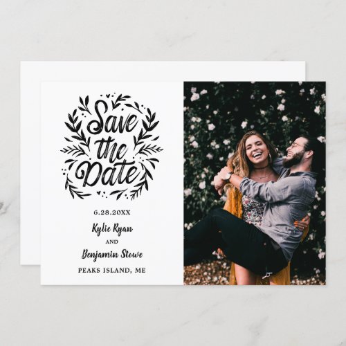 Wedding Save the Date 2 Photo Botanical Typography Invitation