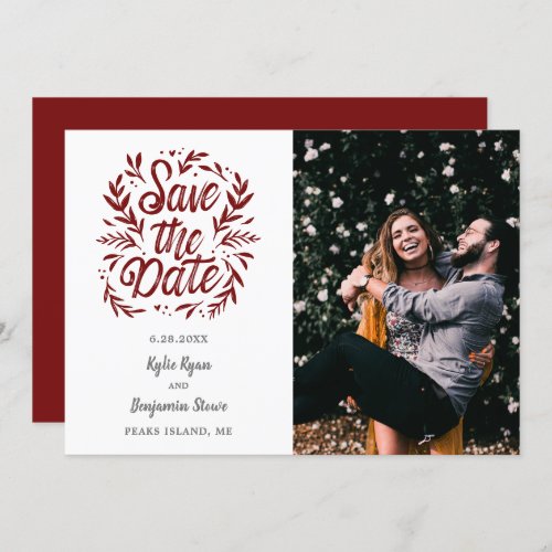 Wedding Save the Date 2 Photo Botanical Typography Invitation