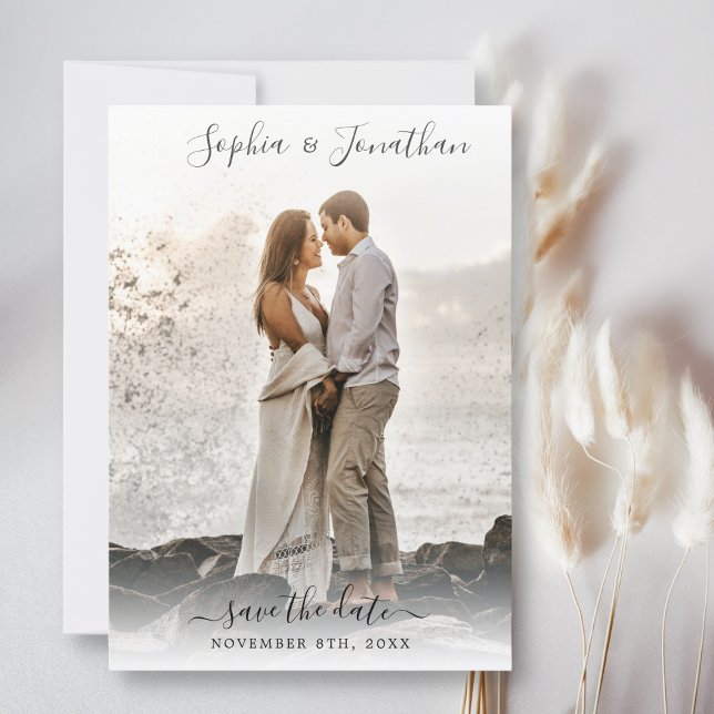 Wedding Save the Date 2 Photos Pretty Script Font Invitation (Creator Uploaded)