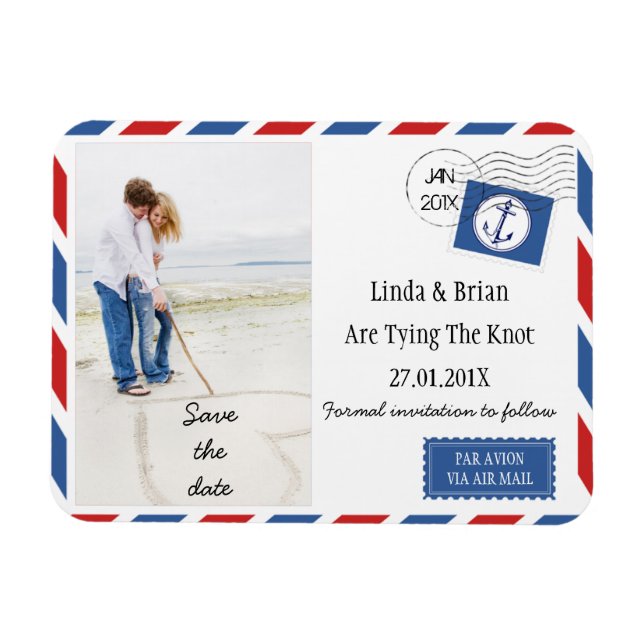Wedding Save The Date Airmail Envelope Magnet (Horizontal)