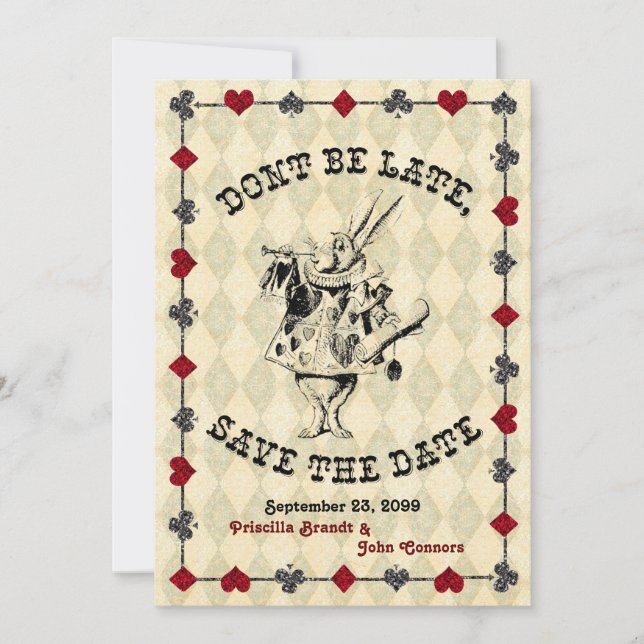Wedding Save the Date, Alice in Wonderland Date (Front)