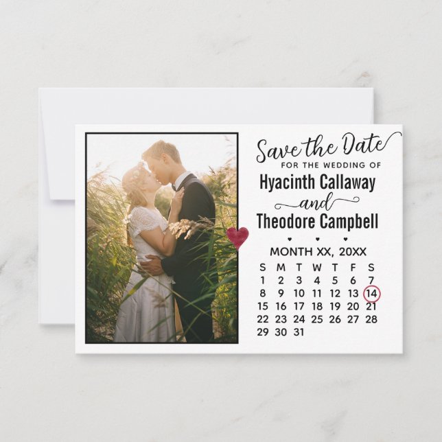 Wedding Save the Date Any Month Calendar + Photo (Front)