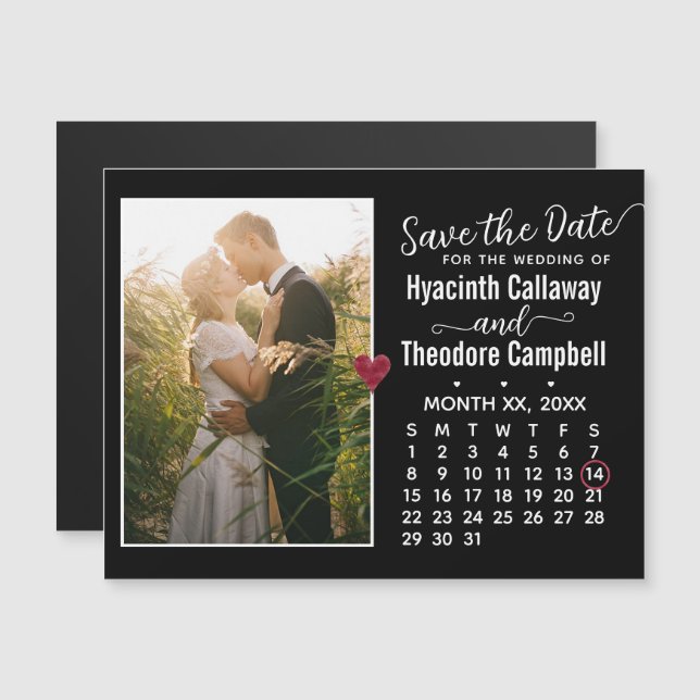 Wedding Save the Date Any Month Calendar + Photo Magnetic Invitation (Front/Back)