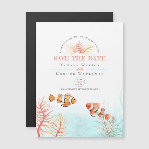 Wedding save the date aquatic coral tropical fish magnetic invitation