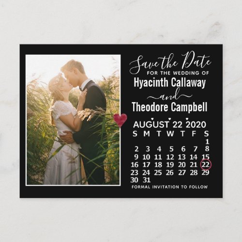 Wedding Save the Date August 2020 Calendar Photo Invitation Postcard