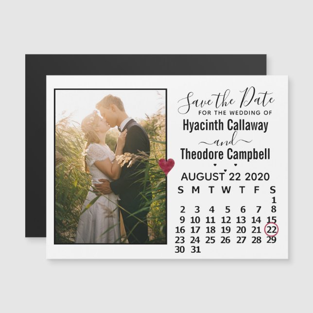Wedding Save the Date August 2020 Calendar Photo Magnetic Invitation (Front/Back)