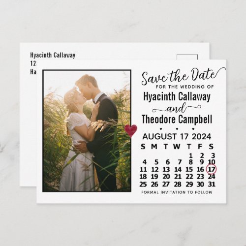 Wedding Save the Date August 2024 Calendar Photo Invitation Postcard