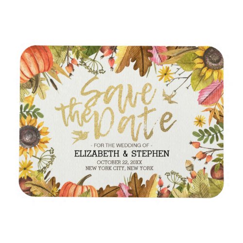 Wedding Save The Date Autumn Fall Leaves Pumpkin Magnet