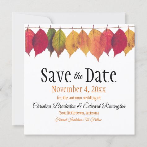 Wedding Save The Date Autumn Leaves On String