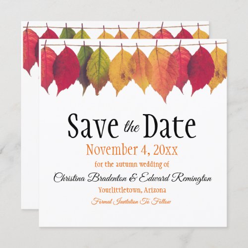 Wedding Save The Date Autumn Leaves On String Announcement