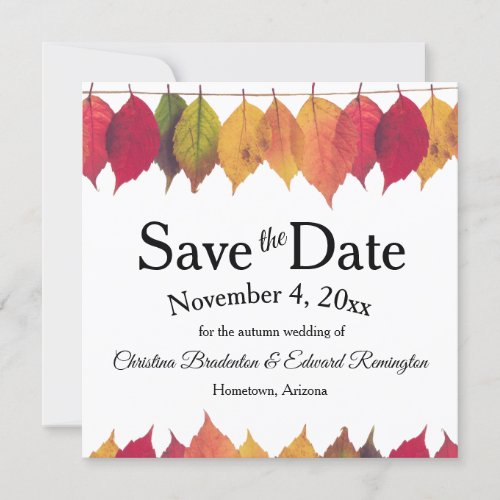 Wedding Save The Date Autumn Leaves On String Announcement