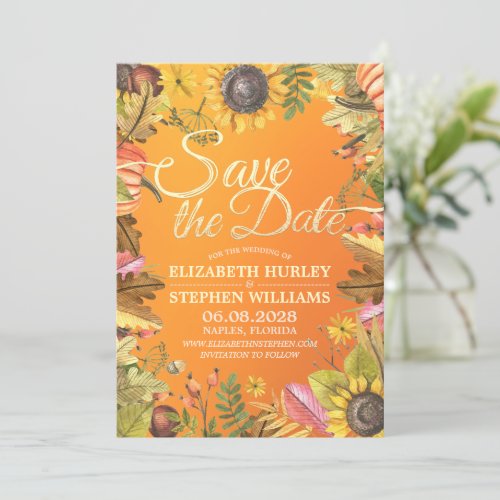 Wedding Save The Date Autumn Maple Leaves Pumpkins