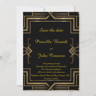 Wedding Save the Date,black,great-Gatsby,script Save The Date
