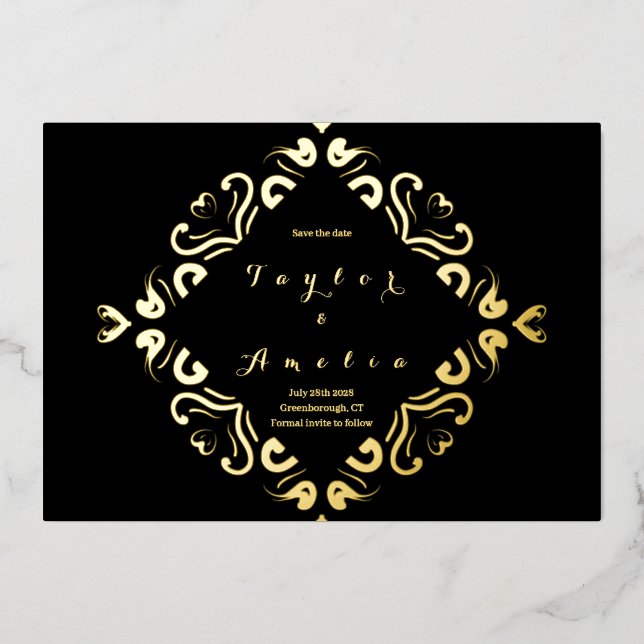 Wedding Save the Date Black Real Gold Foil Invitation (Front)