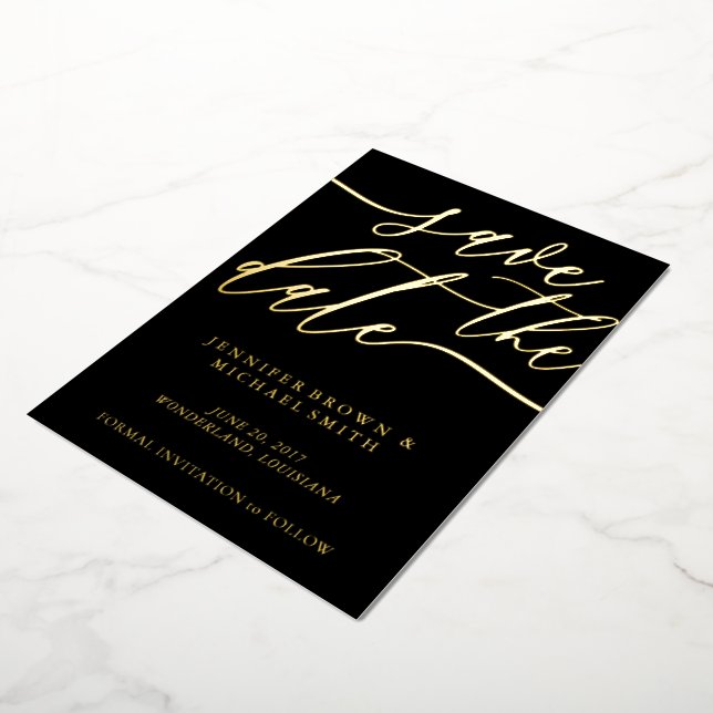 Wedding Save the Date black script Foil Invitation (Rotated)