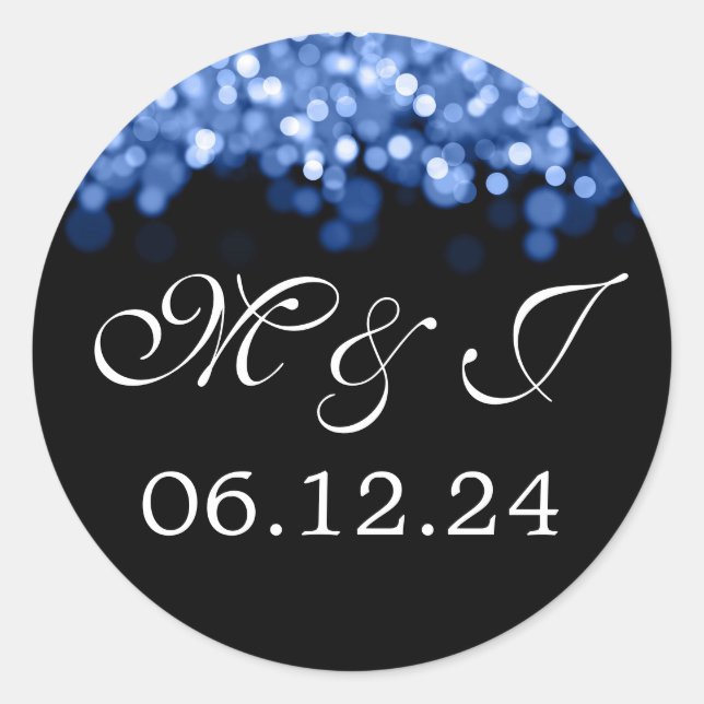 Wedding Save The Date Blue Lights Classic Round Sticker (Front)
