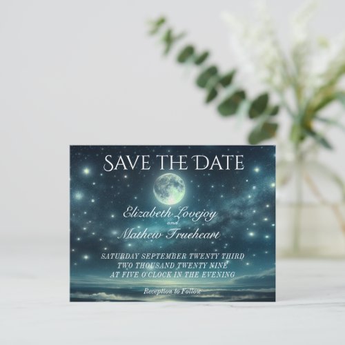 Wedding Save the Date  Blue Moon Starry Night Postcard