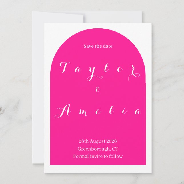 Wedding Save the Date Boho Arch Hot Pink (Front)